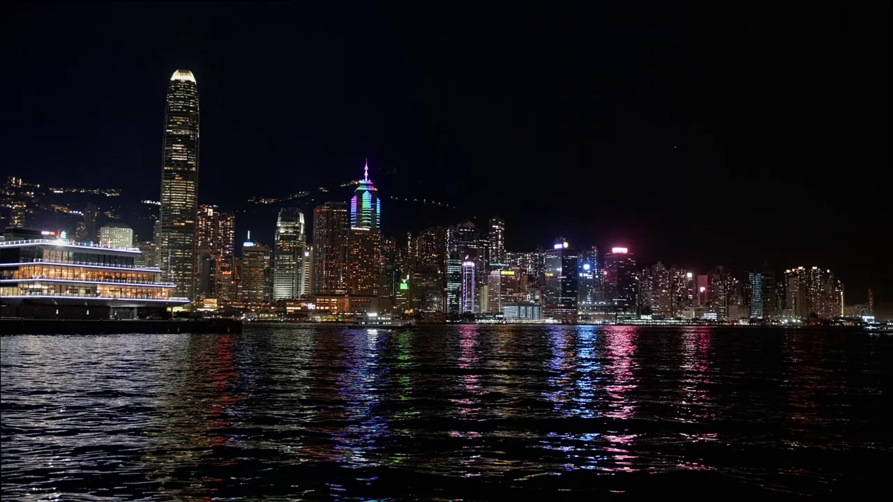 A night scene: the left of the picture is the shot as it was filmed, the right the same shot with Go Glow
