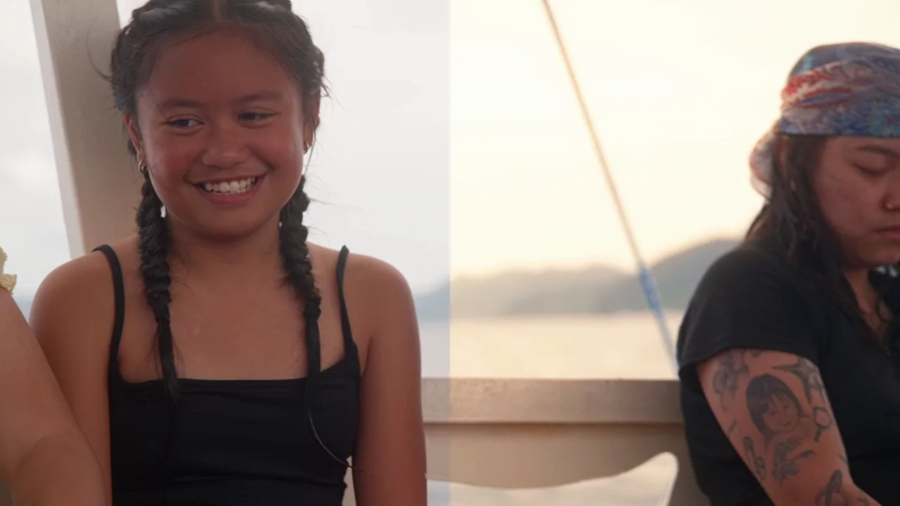 A portrait: the left of the picture is the shot as it was filmed, the right the same shot with Go Glow