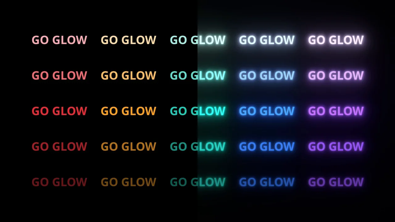 Titles: the left of the picture is without Go Glow, the right with it, animated