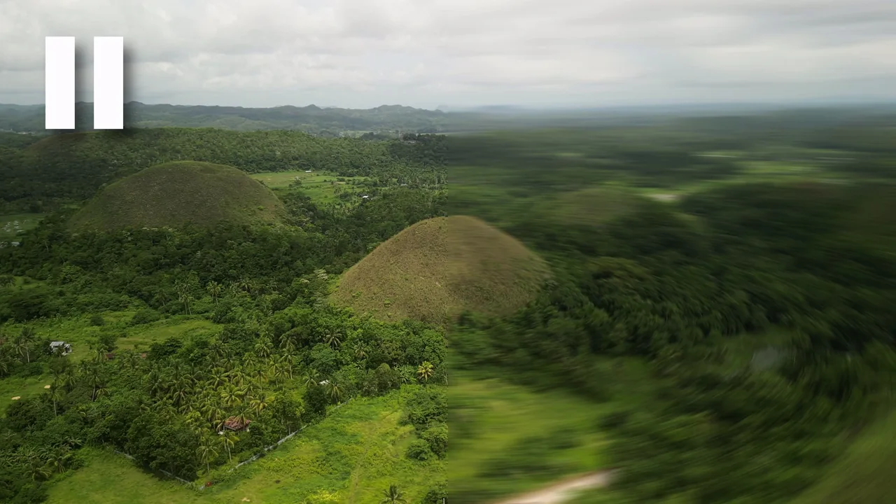 A drone shot: the left of the picture is without Go Motion Blur, the right the same shot with it